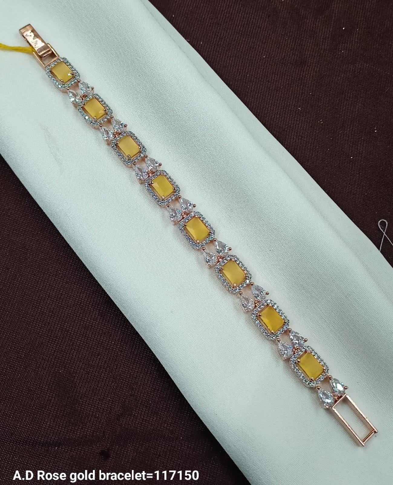 Rose Gold AD Bracelet with Yellow Emerald-Cut Stones – Designer Elegance